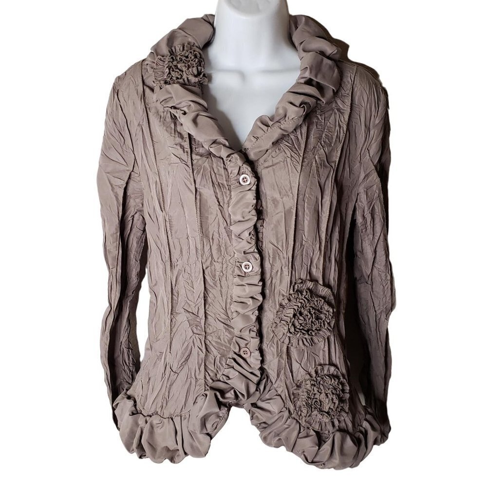 Pile AU Face Womans French Size T4 (US Size 10) Wrinkle Jacket/Blouse Tan​​​